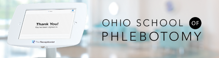 The Receptionist and The Ohio School of Phlebotomy featured business story header ipad check-in for educational facility